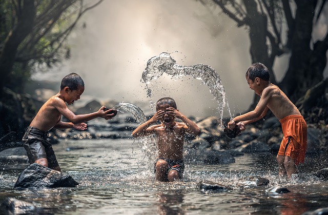 children-bath-river