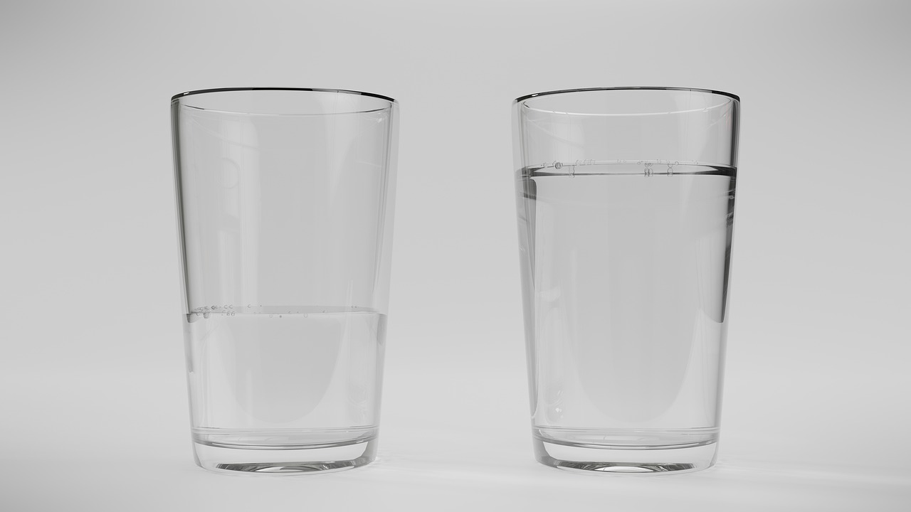 water-glass cups - half full- half empty